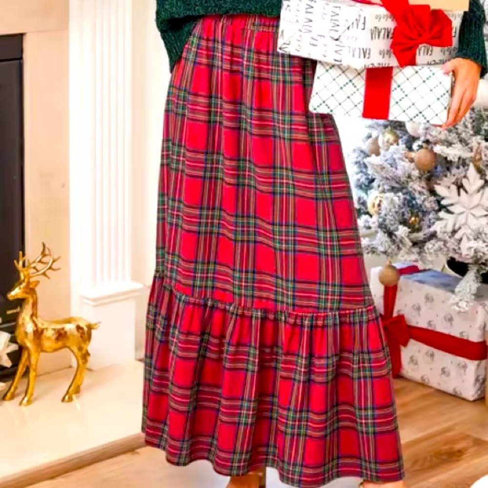 Flannel maxi skirt with red and green checker